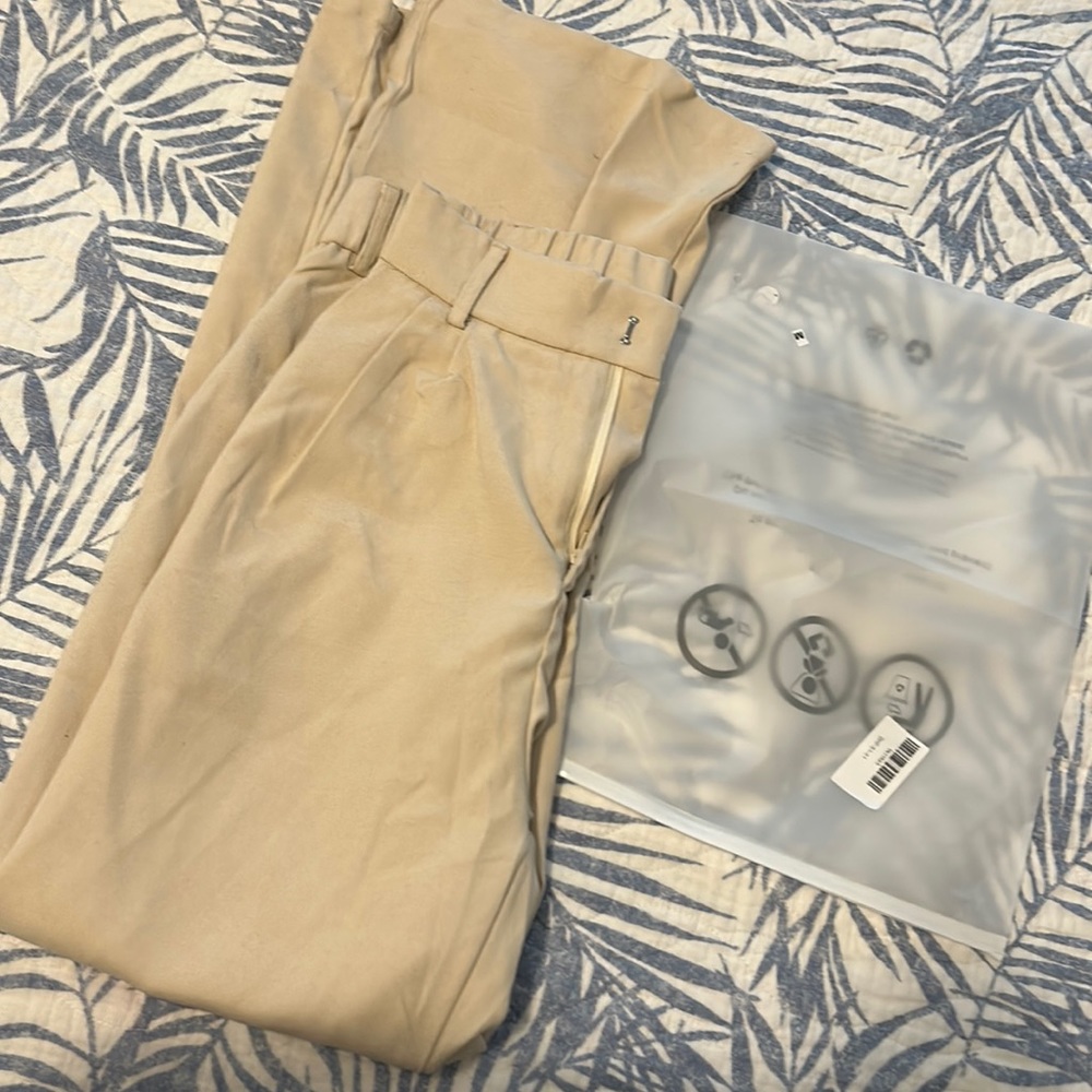 High Waist Tailored Wide Leg Pants Khaki Medium